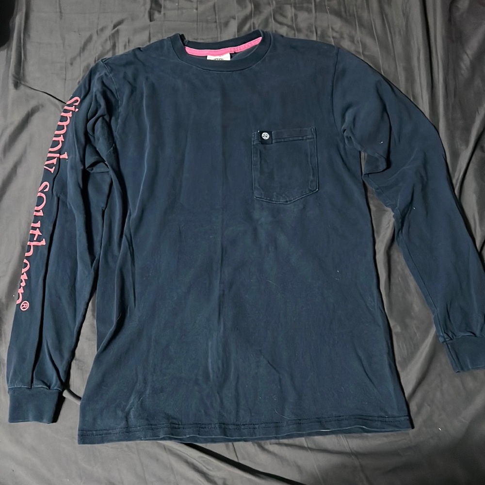 Simply Southern Navy and Pink Long Sleeved T-shirt. Size Small.